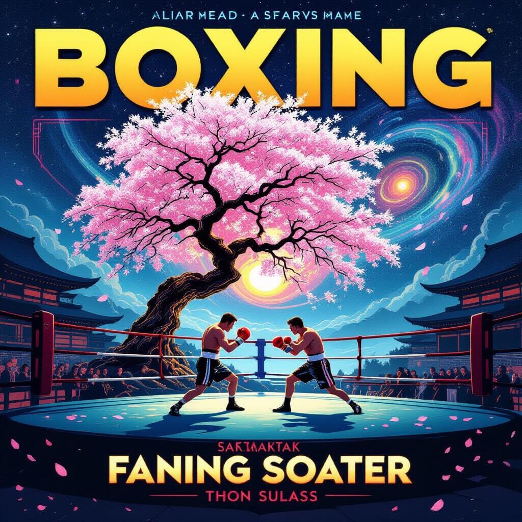 Vintage Boxing Poster in Cosmic Galaxy Style