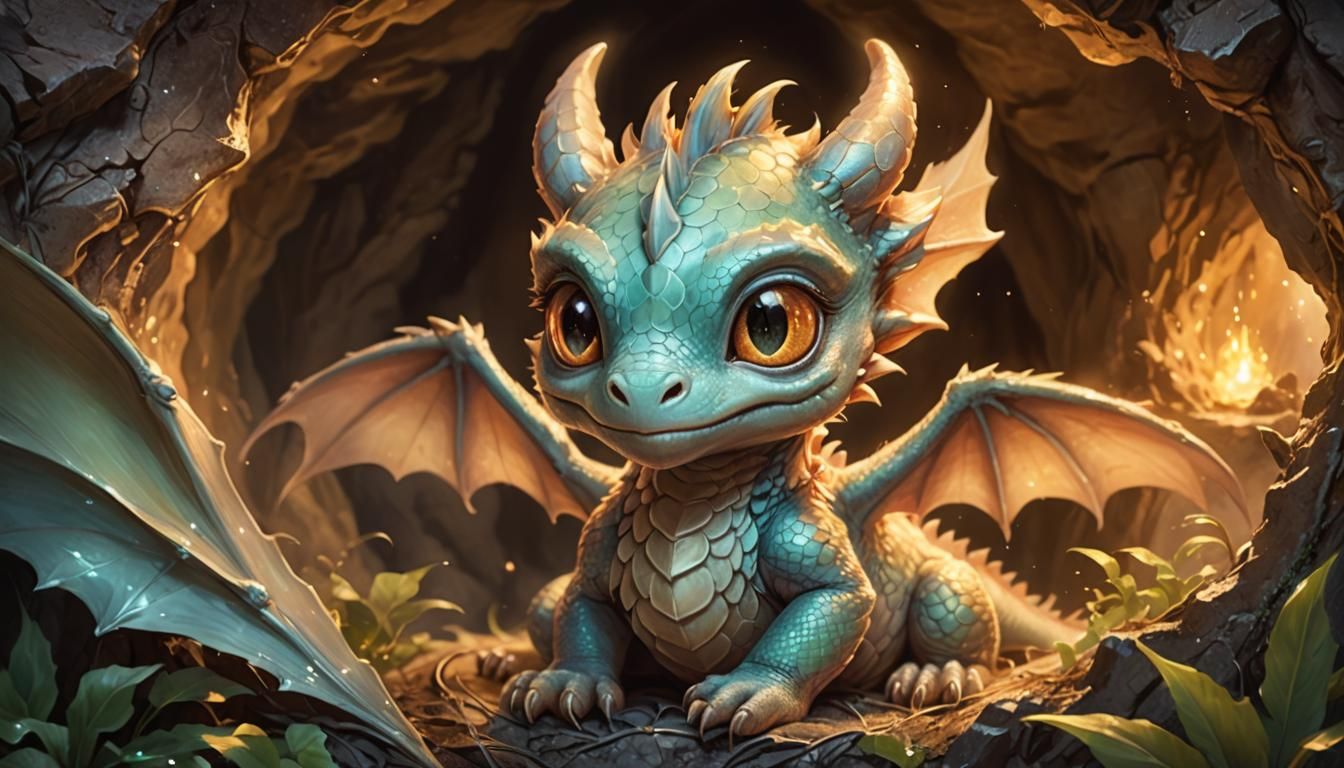 Cute Baby Dragon Portrait in Whimsical Style