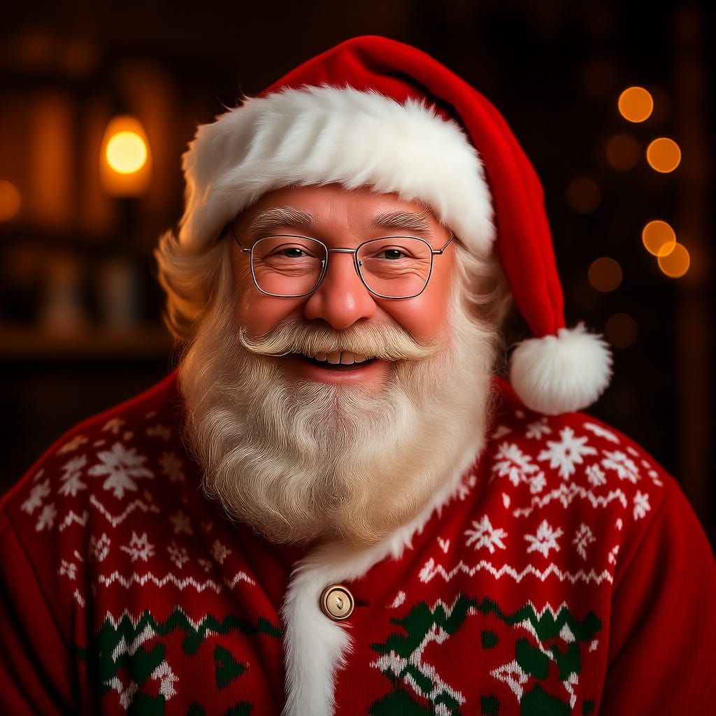 Photo Realistic Santa Claus with Light-Up Reindeer Sweater