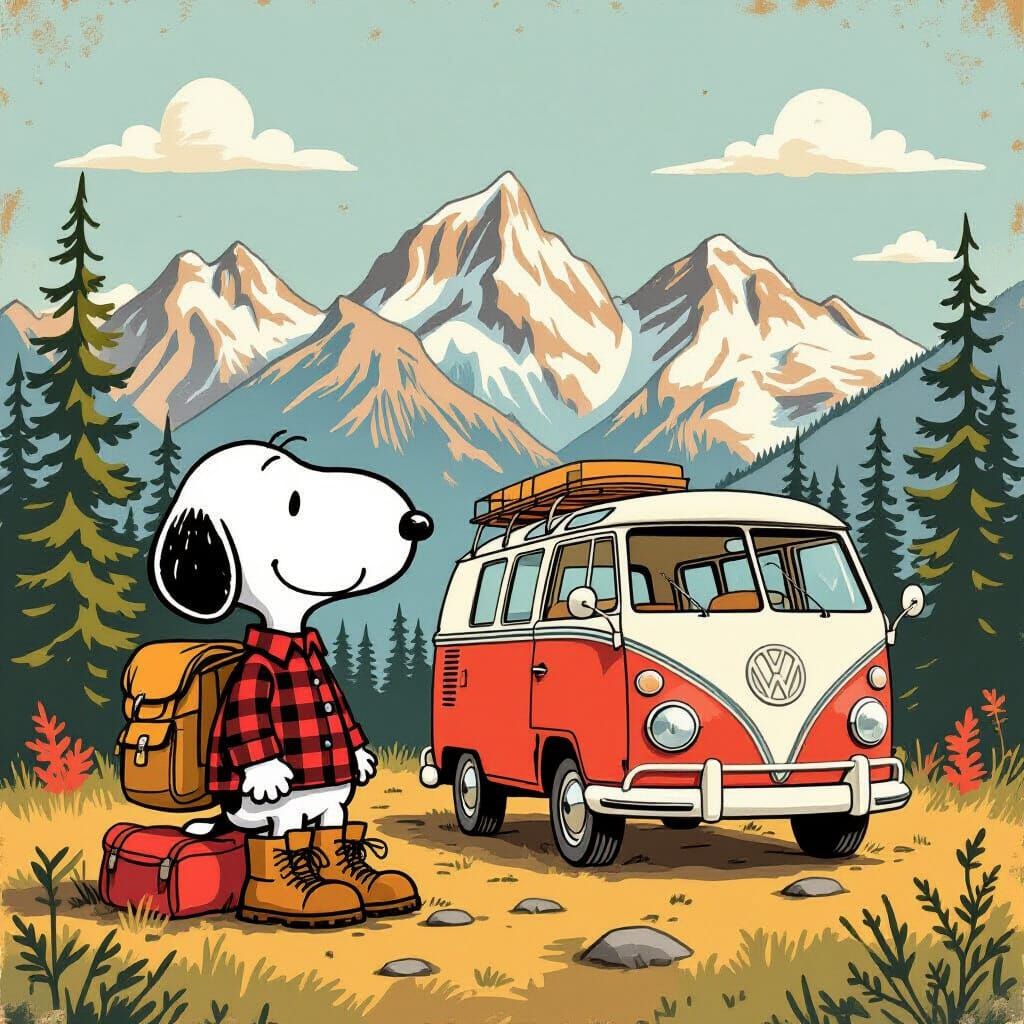 Snoopy Camping in Rockies: Vintage Van Adventure
