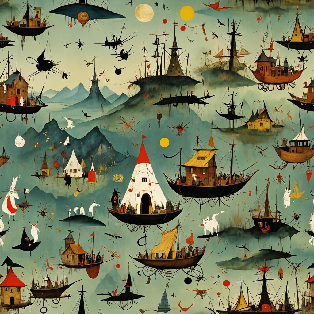 Surreal Landscape in Style of Hieronymus Bosch