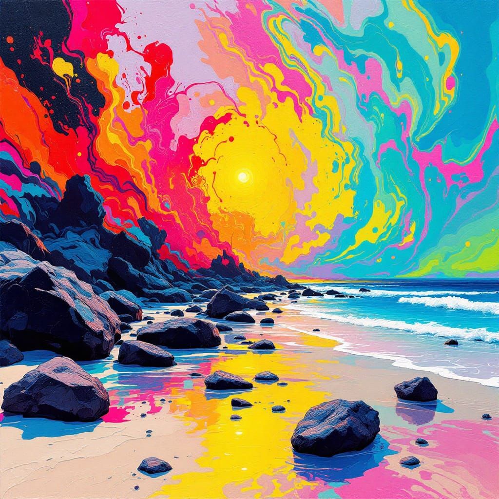 Psychedelic Summer Beach Graffiti Art Dreamscape