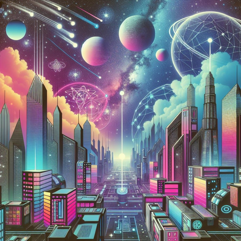 Retro-Futuristic Dreamscape of Vibrant Neon and Futuristic T...