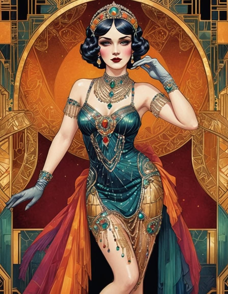 Art Deco Burlesque Dancer in Flapper Gown