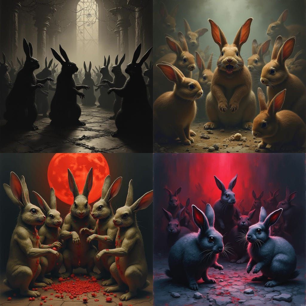 Horror Rabbits at Kinky Party as Gustave Doré Painting