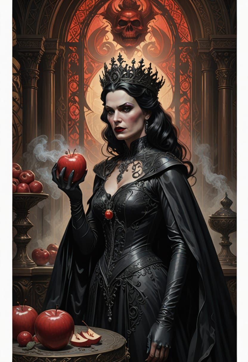 Evil Queen Creates Poison Apple in Mucha-Inspired Style