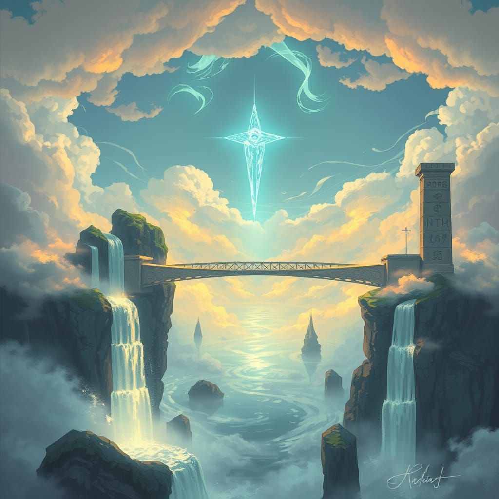 Crystal Bridge Between Floating Islands: Fantasy Concept Art