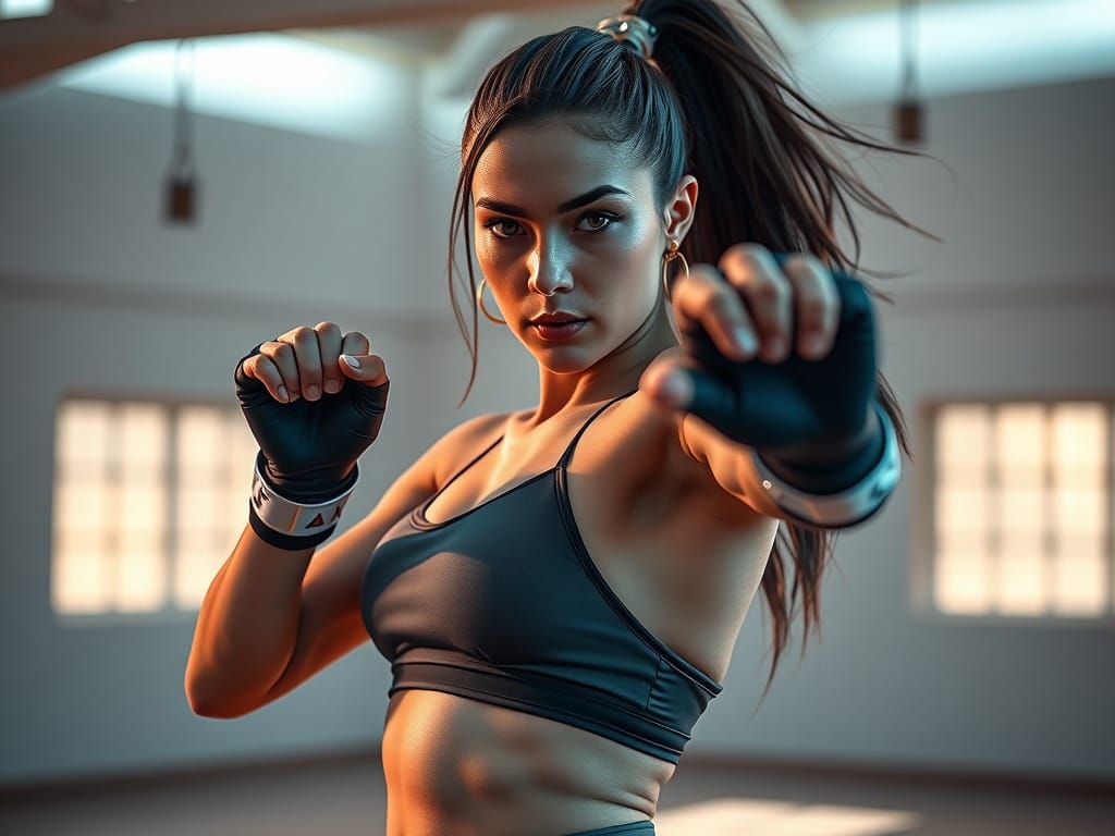 Futuristic Martial Artist in High-Tech Dojo