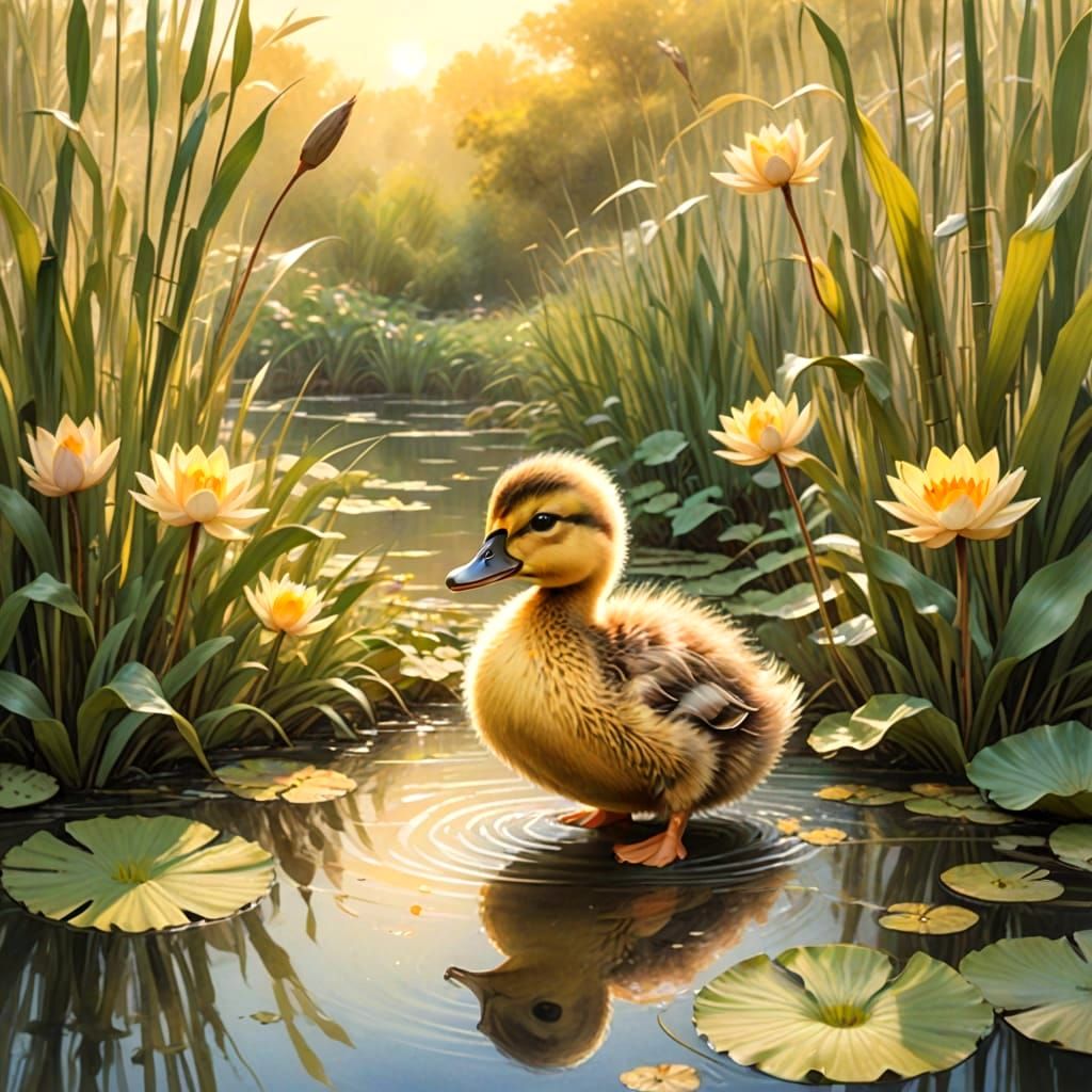 Quacking Duckling Waddles Through Vibrant Wetland