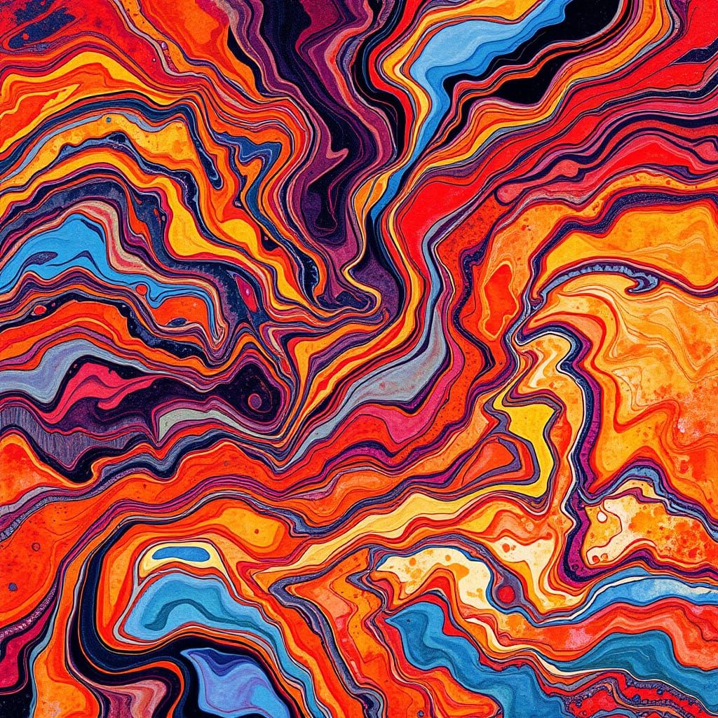 Liquid Metal Flowing in Gouache Impressionist Style