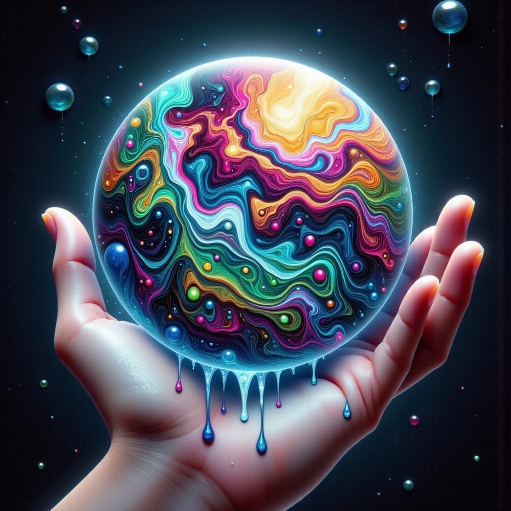 Surreal Cosmic Planet in Fluid Art Style