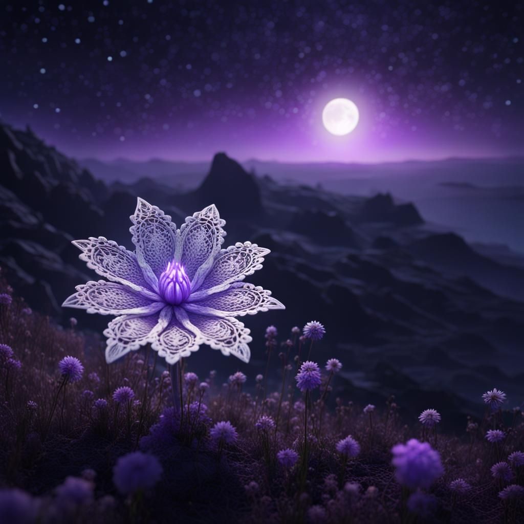 Whispering Starlight Lace Flower Blooms on a Midnight Hill