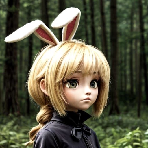 Woman with Hare Ears in Forest Scene