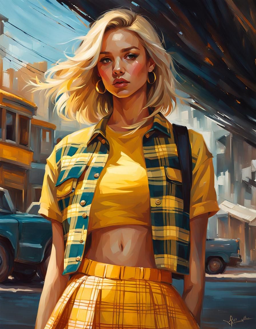 Beautiful Girl in Yellow Crop Top: Digital Painting