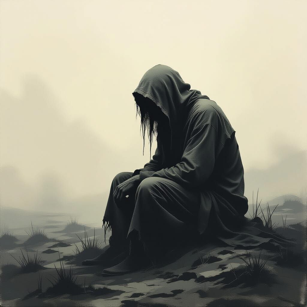 Desolate Figure in Shadows: Rothko-Inspired Art