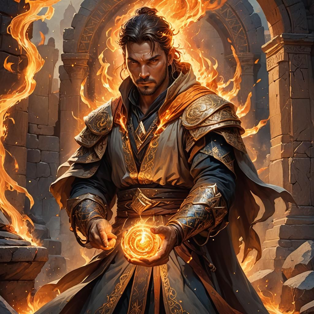 Sorcerer Harnessing Stone and Fire Magic