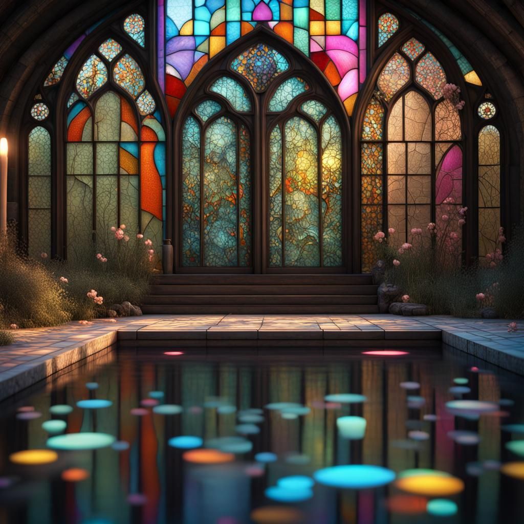 whimsical stylized gothic stained glass door