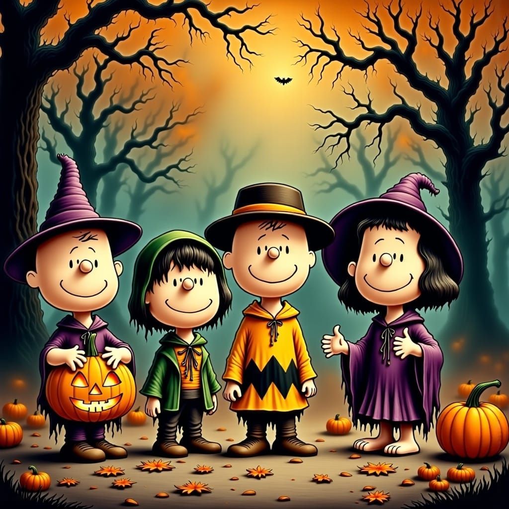 Peanuts Gang Halloween in Vintage Comic Style