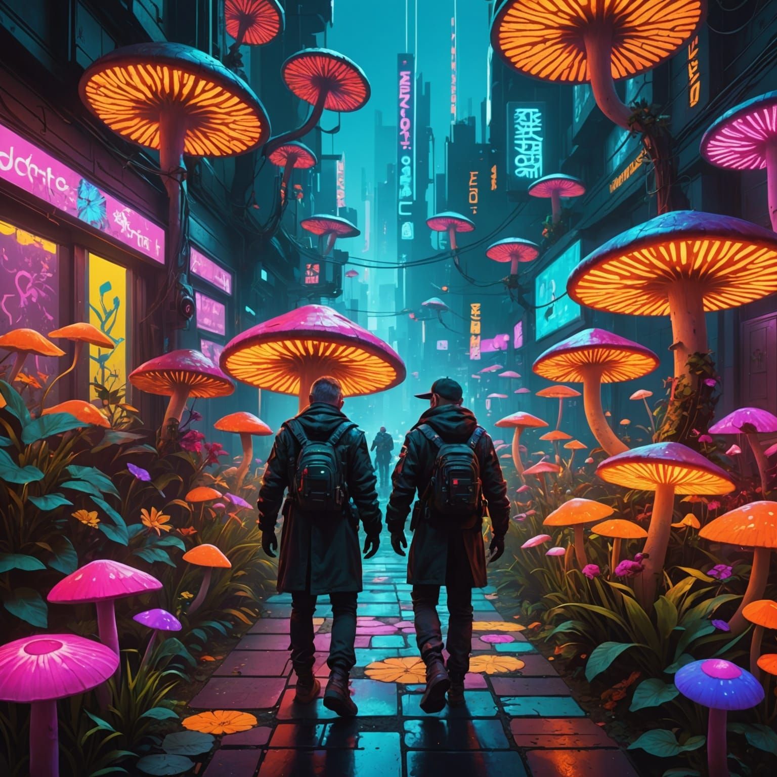 Gnomes and Pixies Dance in Cyberpunk Mosaic