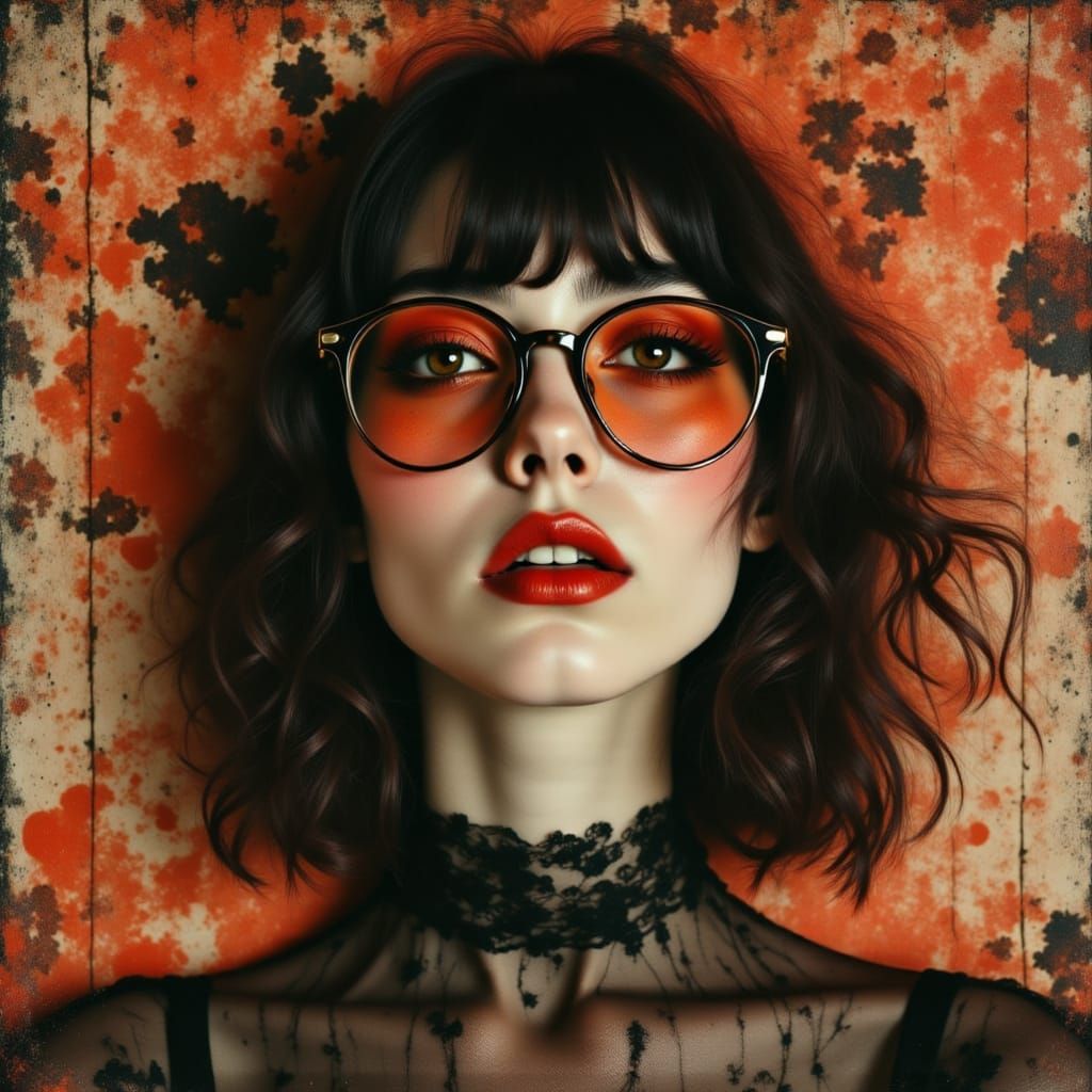 Joyful Japanese Woman with Glasses in Classy Decadent Style