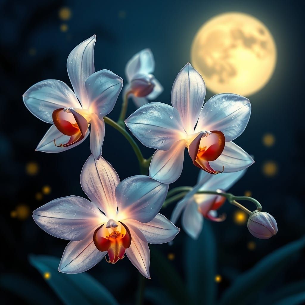 Moonlit Epidendrum Orchids in Hyper-Realistic Detail