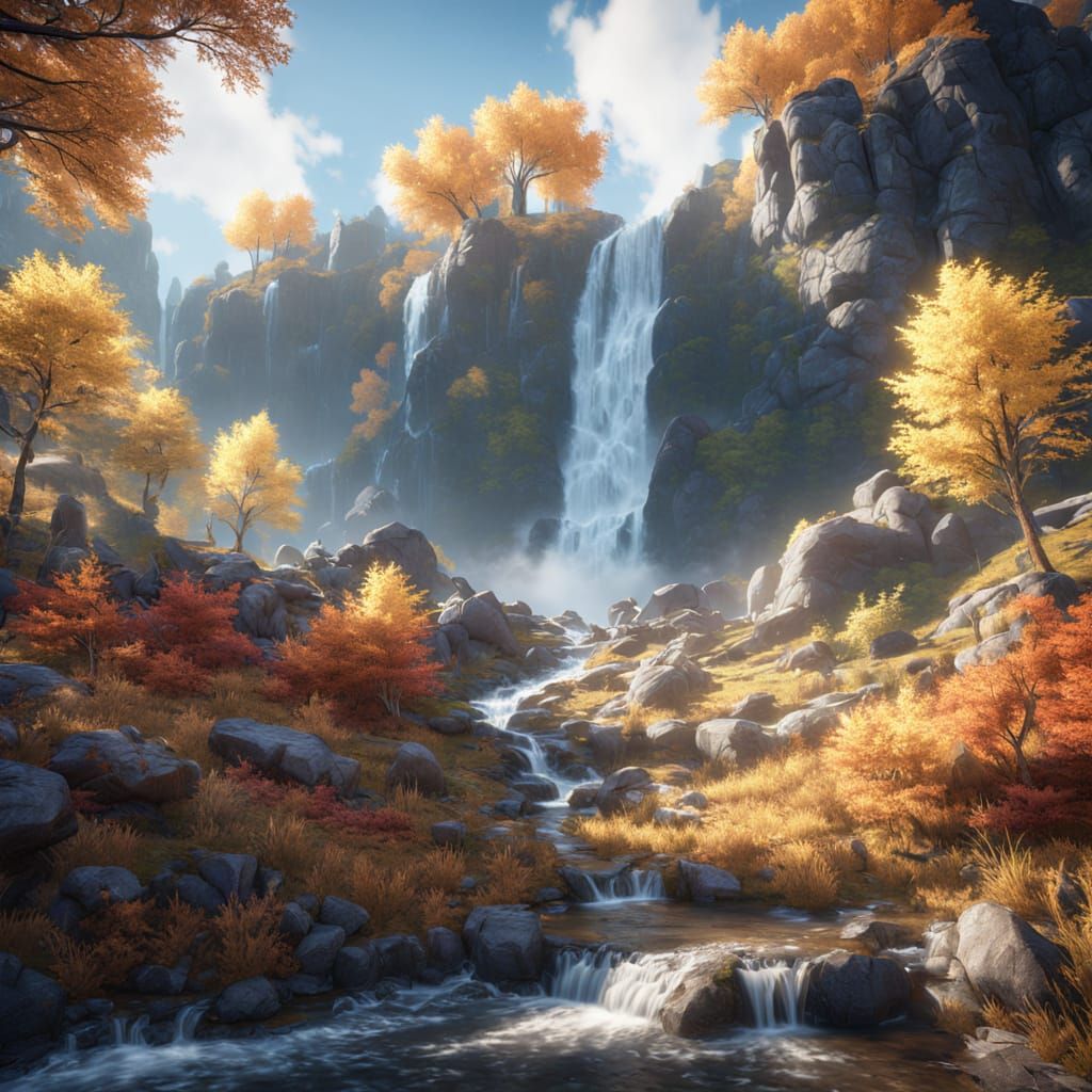 a waterfall in the mountains during autumn 45