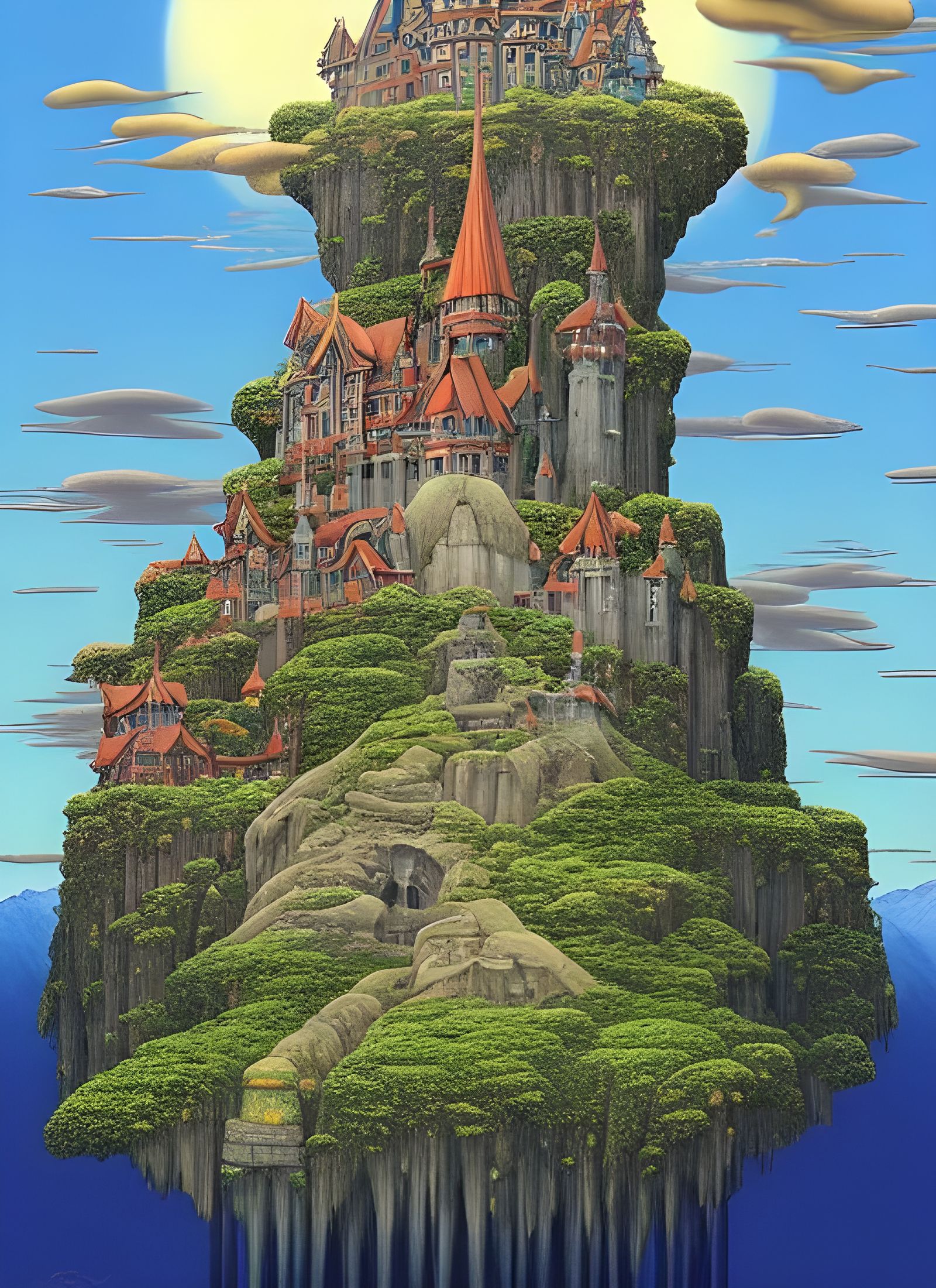 Fantasy Castle on Sky Cliff in Surreal Style