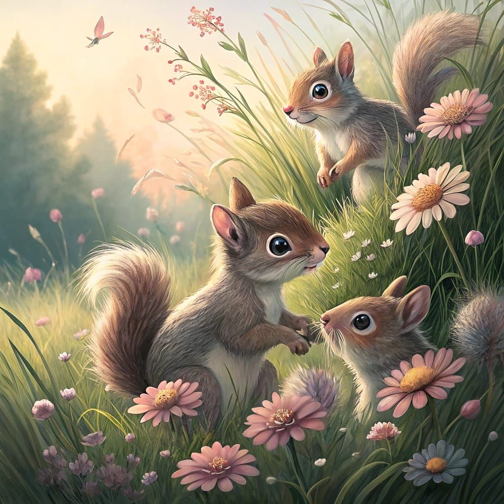 Una bandada de ardillas de ojos brillantes y pelaje suave, c...