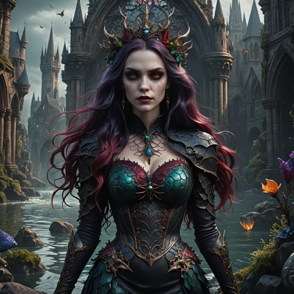 Gothic Vampire Mermaid in Detailed Matte Painting