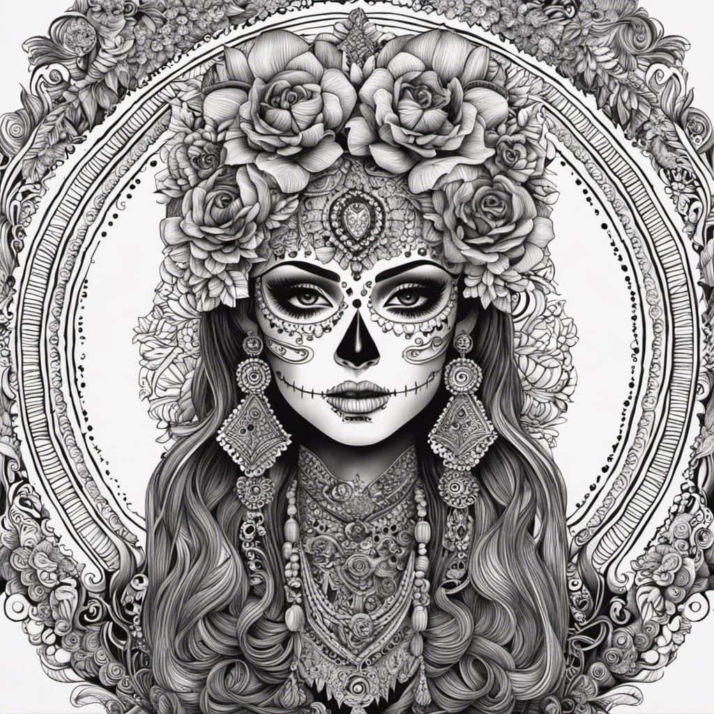 Meditative Día de los Muertos Zentangle Woman