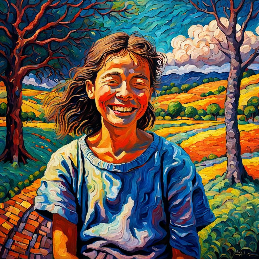 Happiness Prevails: Expressionist Oil Painting