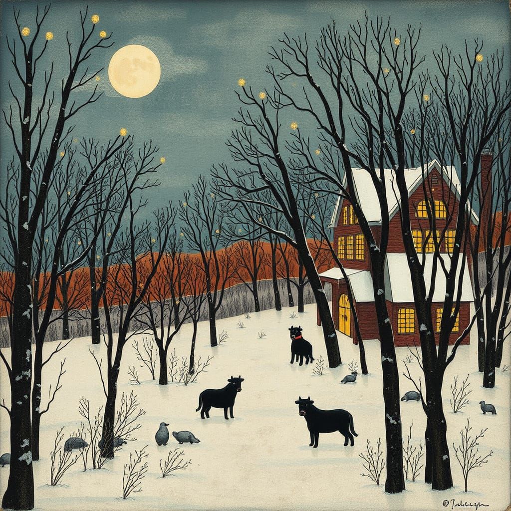 Winter Landscape in Outsider Art Style