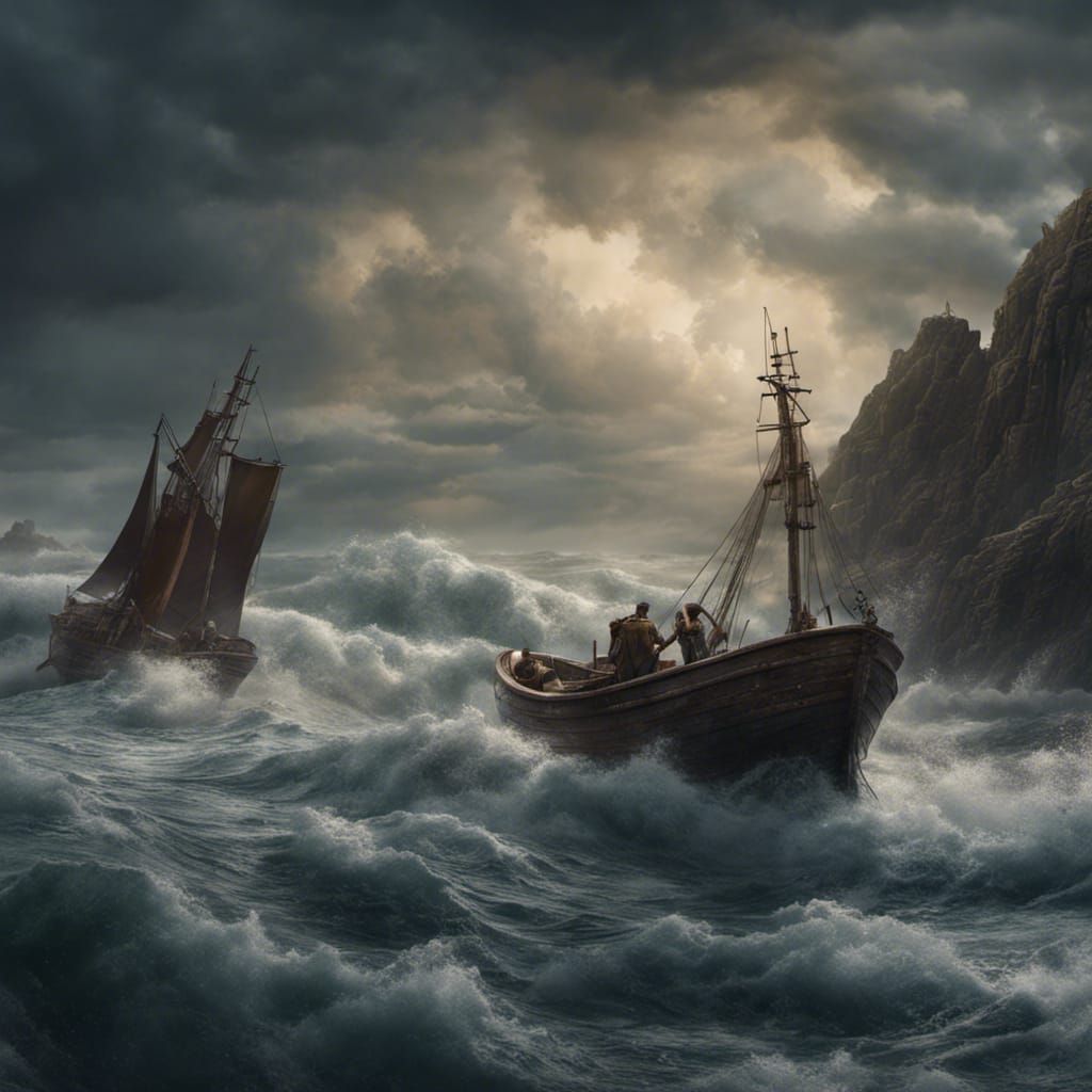 Fishermen in Stormy Monterey Bay: Detailed Matte Painting