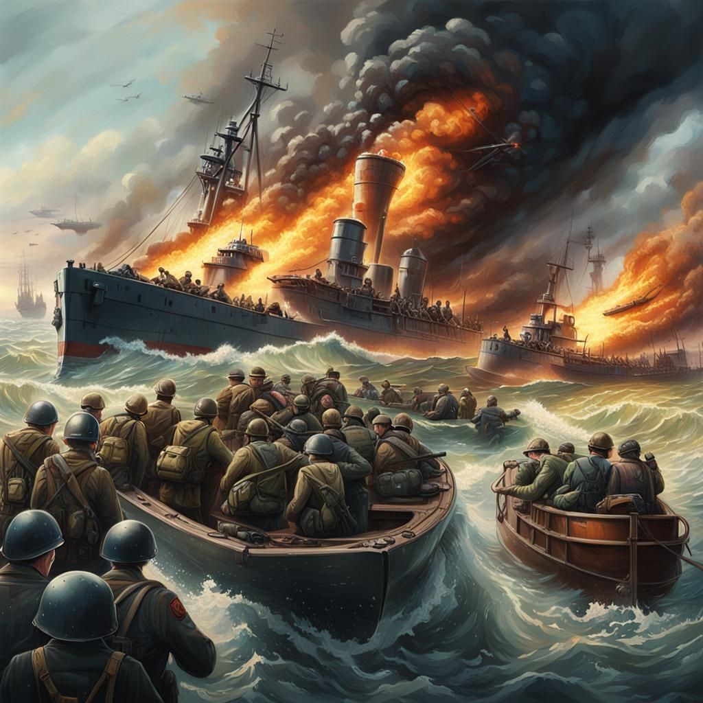Hyperrealistic Dunkirk Evacuation Splash Art
