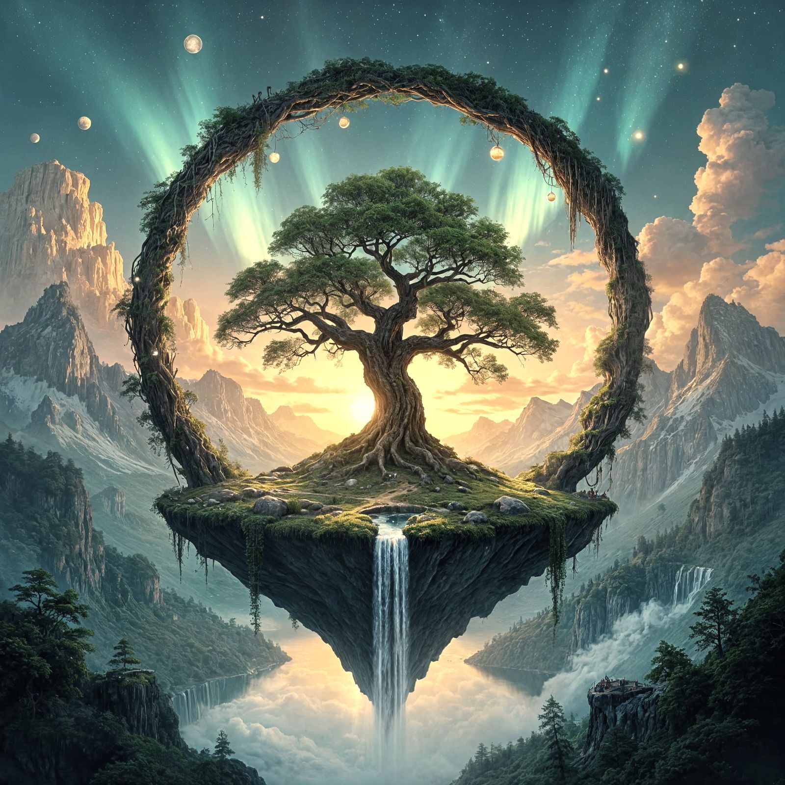 Enchanted Tree of Life Portal in Fantasy Landscape