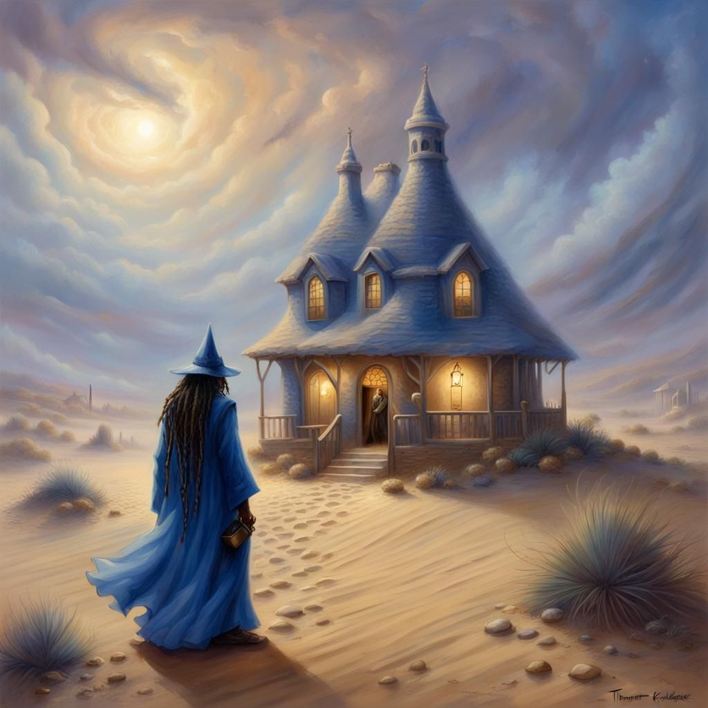 Desert Wizard Conjuring Sand House, Ethereal Fantasy