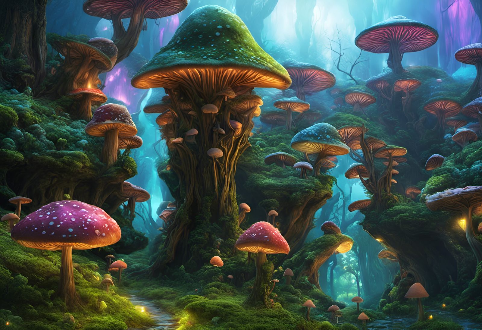 Mystical Mushroom Village in Alien Forest