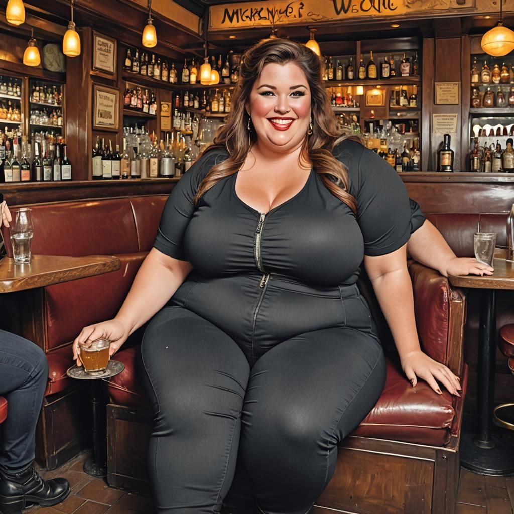 Obese Woman at Restaurant Drinking Tonic