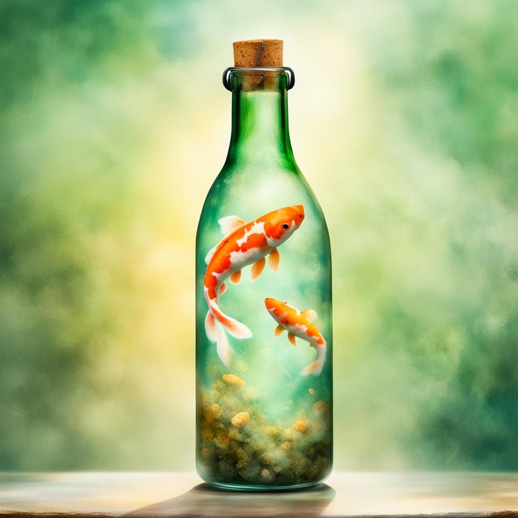 Koi Fish in Champagne Bottle: Watercolour Art