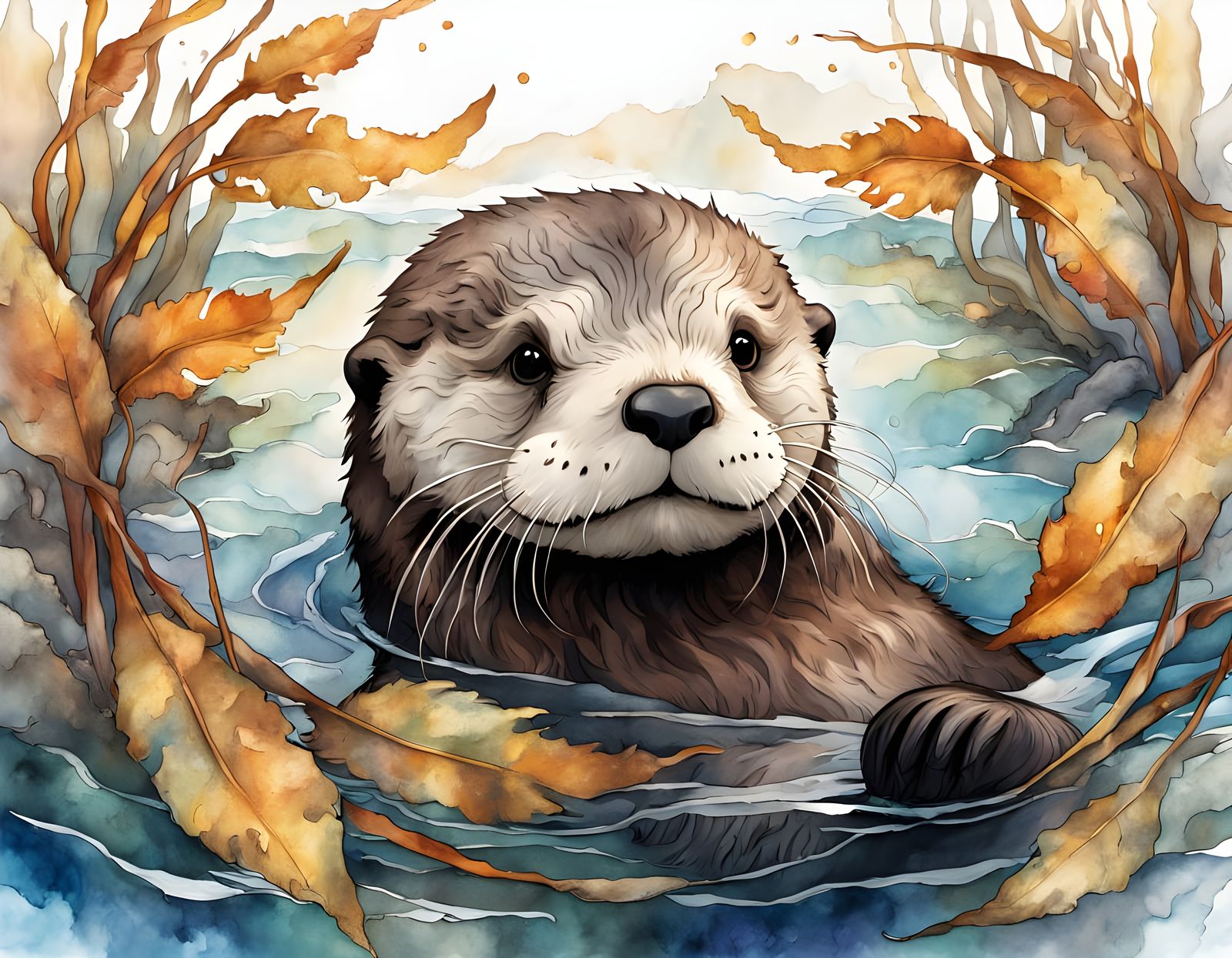 Sea Otter in Kelp Forest: Trompe-l'oeil Sticker Art