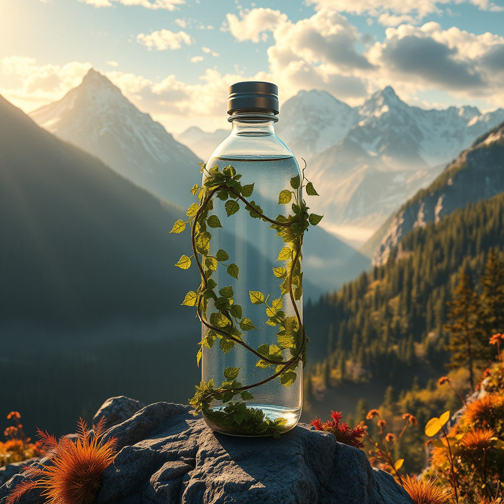 Reusable Water Bottle with Mountain Backdrop, Matte Painting