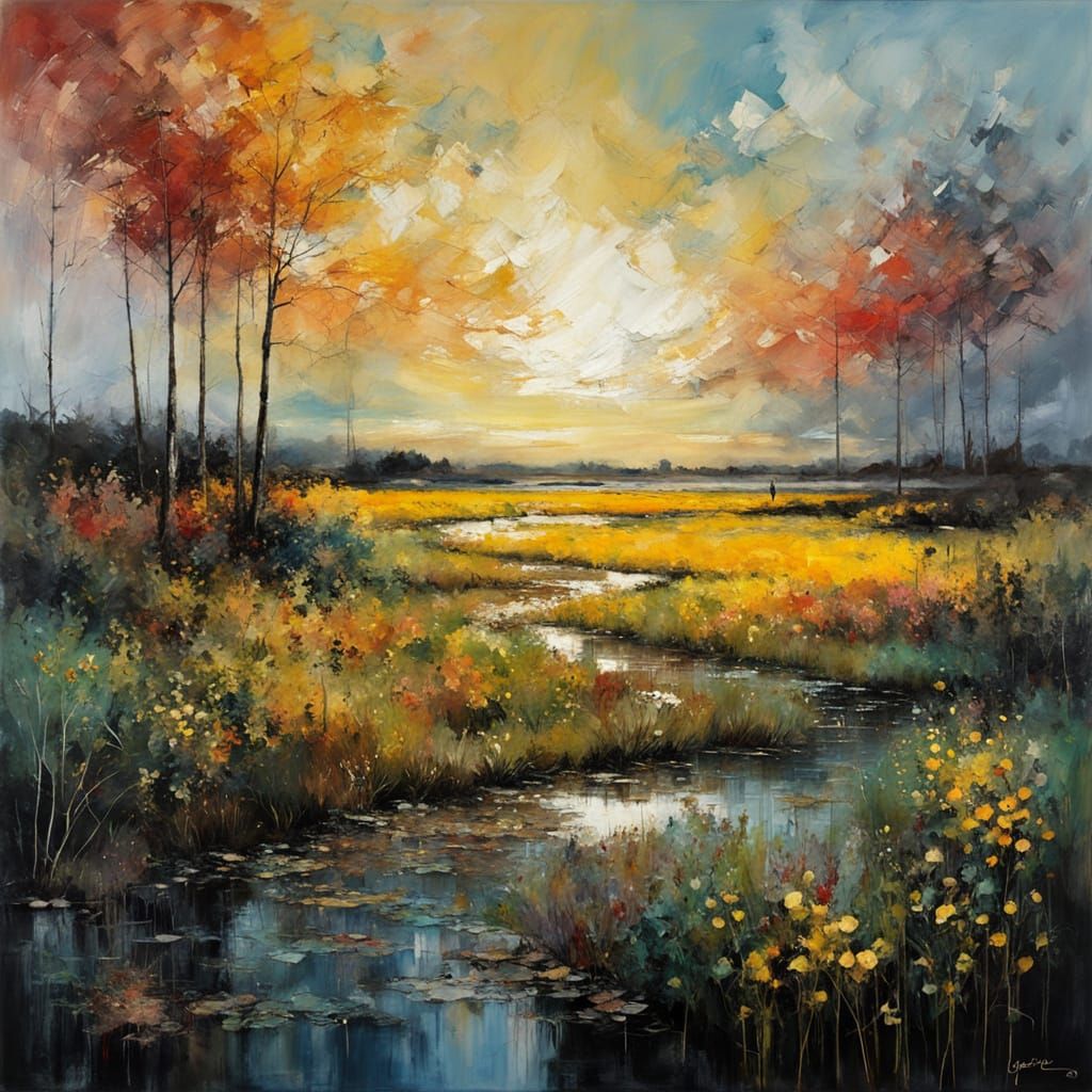 Expressionist Impasto Encaustic Painting with Summer Colors