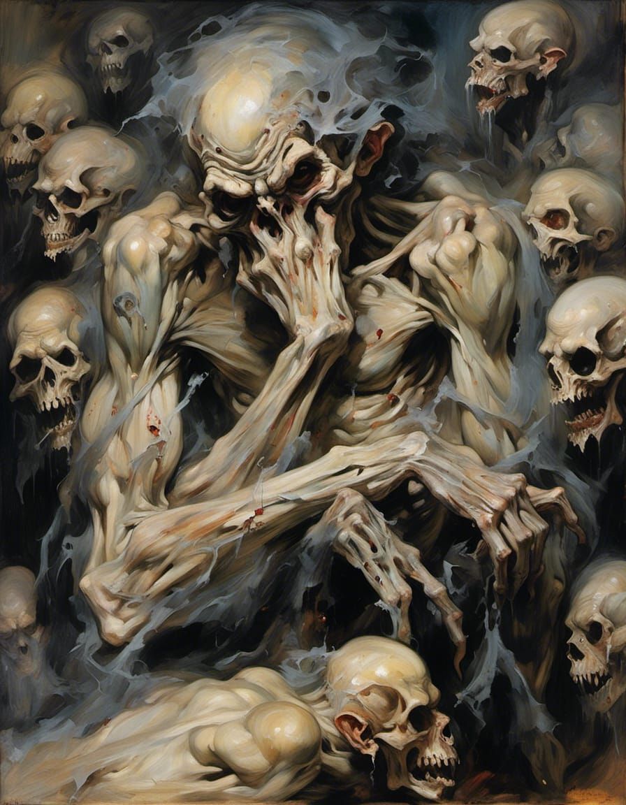 Monstrous Humanoid in Abandoned Village, Chiaroscuro Portrai...