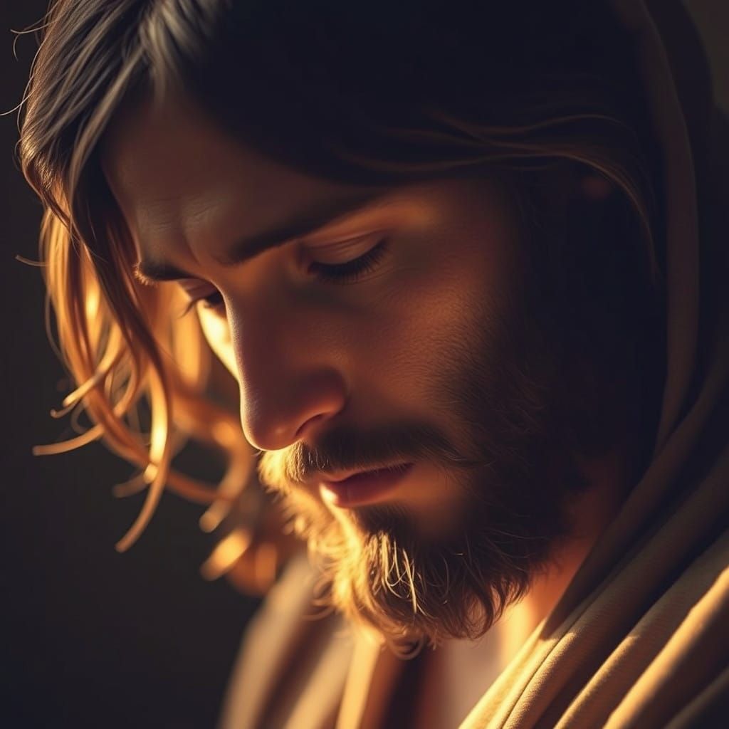 Intimate Portrait of Jesus Christ in Warm Golden Light