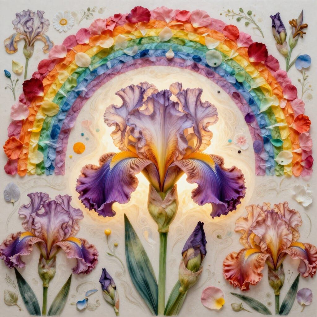 Iris Goddess Rainbow Collage Crafted From Flower Petals