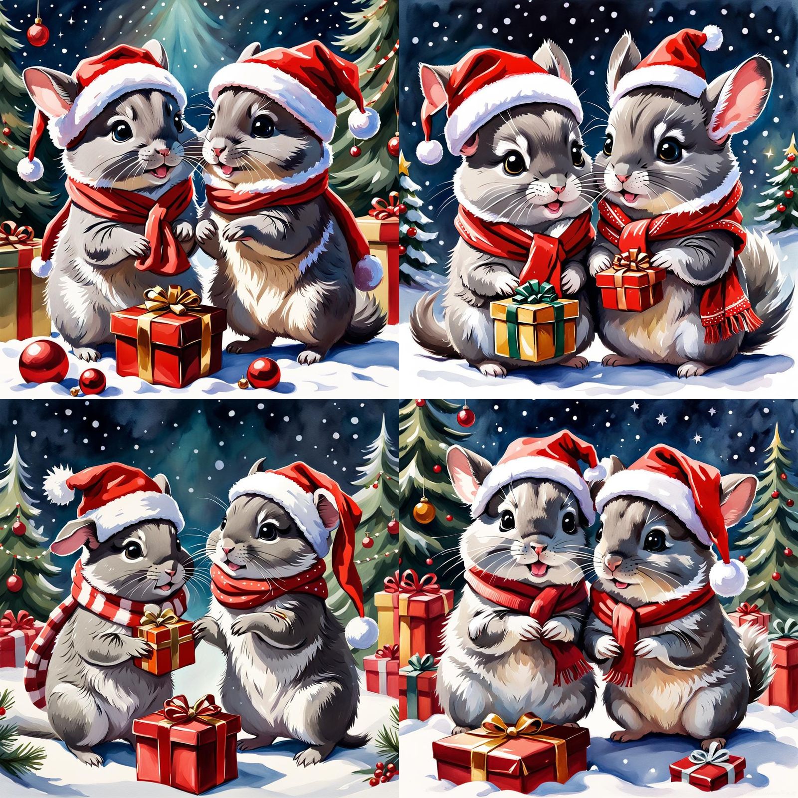 Chibi Chinchillas Christmas: Gouache-Style Fairytale Illustr...