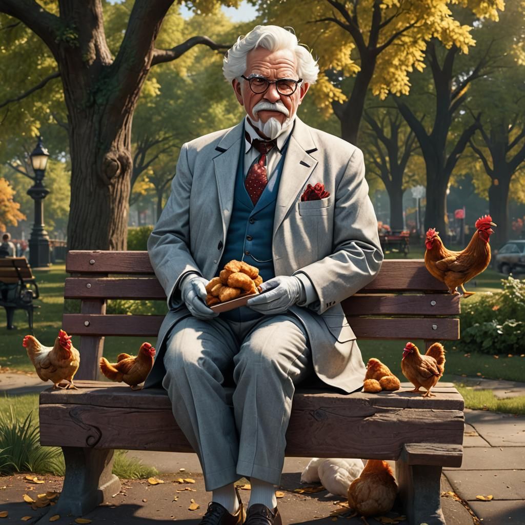 Colonel Sanders with Chicken: Detailed Matte Painting