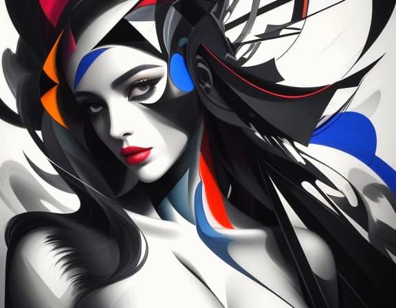 Abstract Woman in Cubist and Surreal Style
