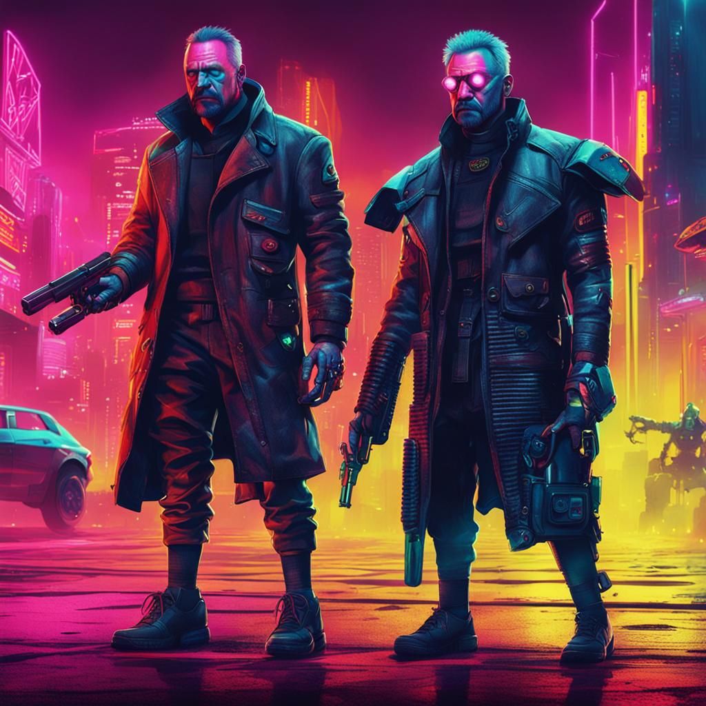 Evil Cyberpunk Puppets in Future Cityscape