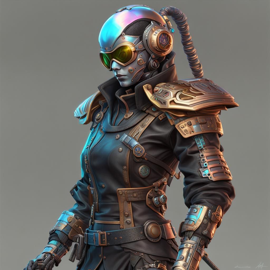Portrait of a steampunk sci-fi cyborg ninja,